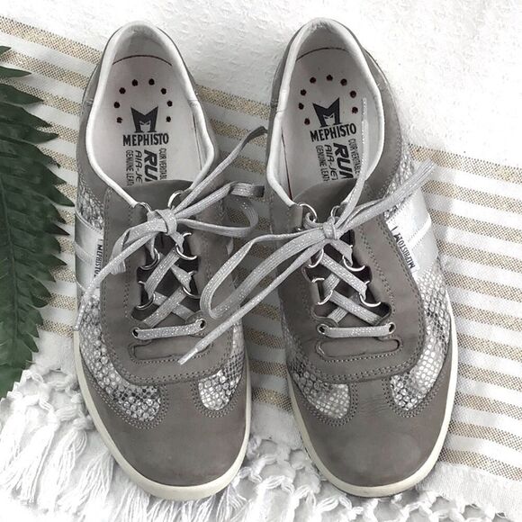 Mephisto Runoff Air Jet System Silver Snakeskin Grey Leather Lace Up Shoes - Picture 3 of 16